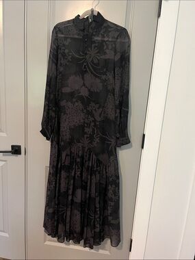 Akris Black Floral Long Sleeve Midi Dress